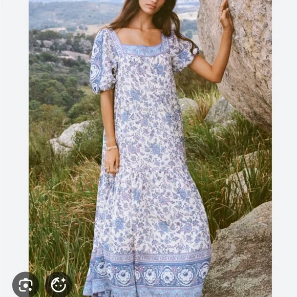 Spell Folk Song Square Neck Gown Sky